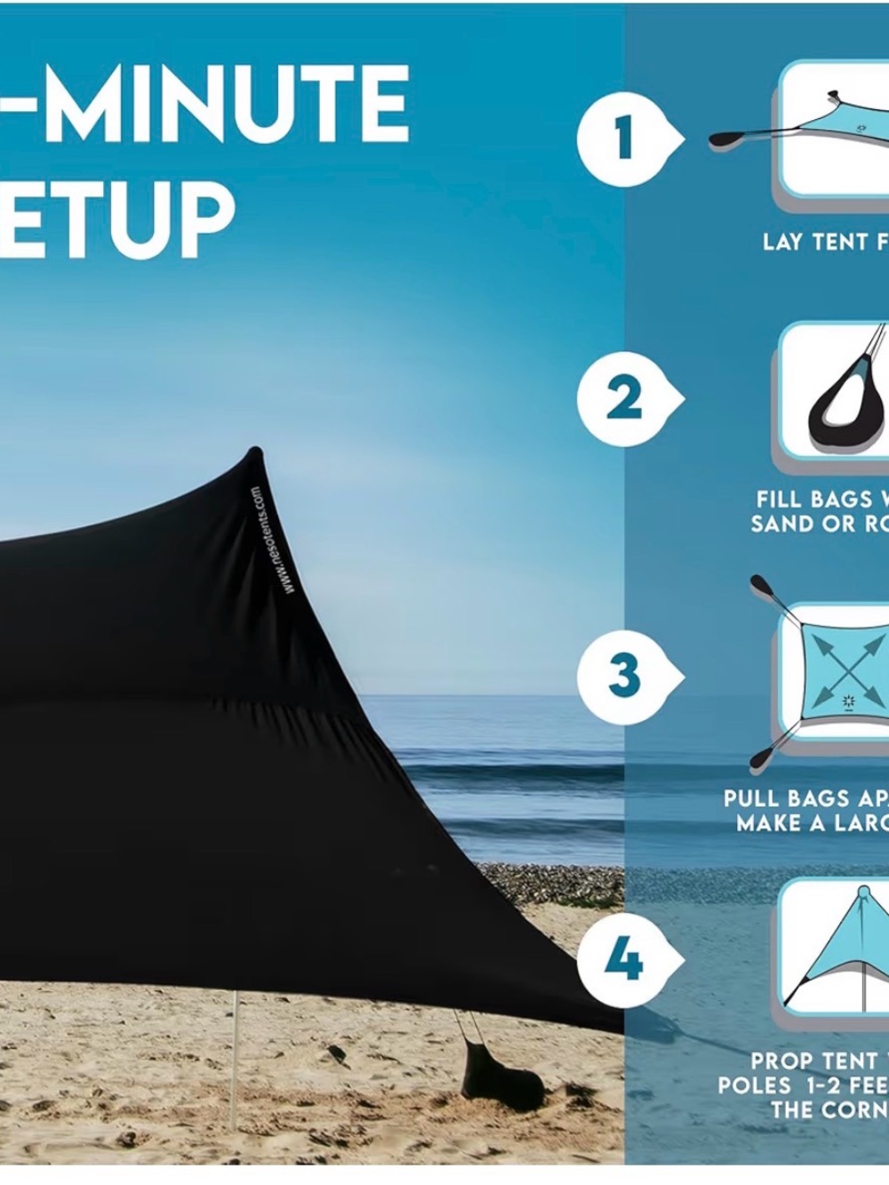 Black Sun Shelter Canopy — Neso Lightweight Beach Shade